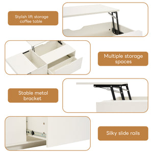 Minimalist White Lift Up Coffee Table – Wooden Tea Table with Storage Drawer