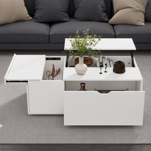 Minimalist White Lift Up Coffee Table – Wooden Tea Table with Storage Drawer