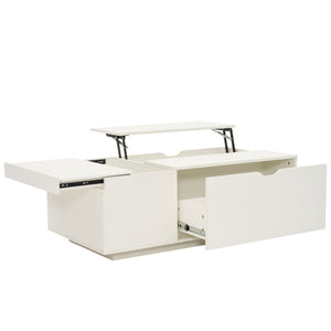 Minimalist White Lift Up Coffee Table – Wooden Tea Table with Storage Drawer