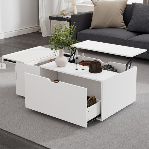 Minimalist White Lift Up Coffee Table – Wooden Tea Table with Storage Drawer