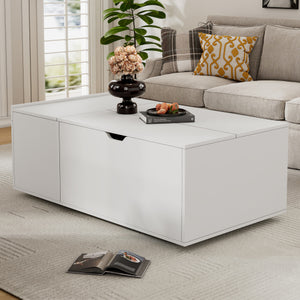 Minimalist White Lift Up Coffee Table – Wooden Tea Table with Storage Drawer