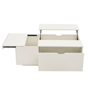 Minimalist White Lift Up Coffee Table – Wooden Tea Table with Storage Drawer