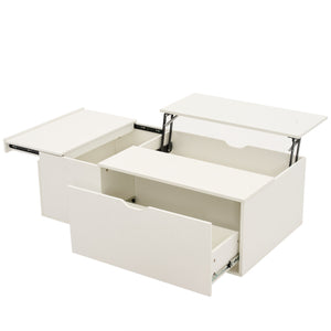 Minimalist White Lift Up Coffee Table – Wooden Tea Table with Storage Drawer